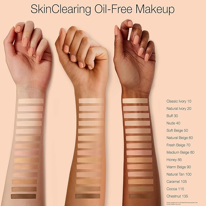 Neutrogena SkinClearing Oil-Free Acne and Blemish Fighting Liquid Foundation with.5% Salicylic Acid Acne Medicine, Shine Controlling Makeup for Acne Prone Skin, 40 Nude, 1 fl. oz