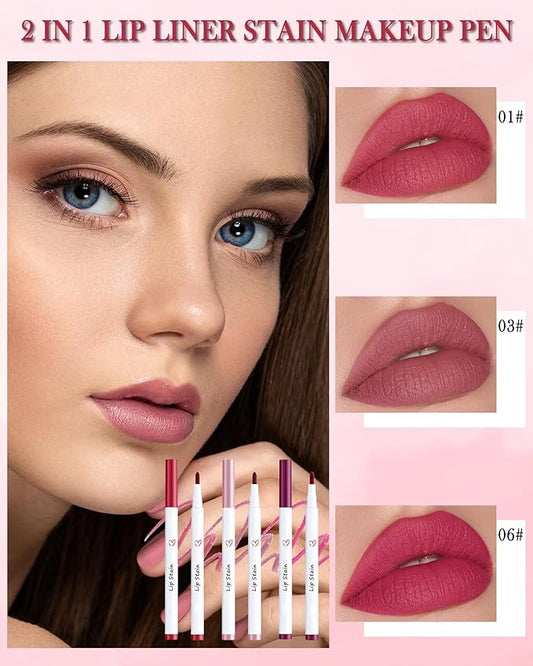 Lip Liner Stain Pen-3Pcs Pink Red Rose Lip Stain Tint,Longlasting Waterproof Quick Dry Lipstick Lipcolor,Precise Chisel Tip Smooth Lip Gloss Pencil,Mother's Day Lipstain Makeup Gift for Women-SetA