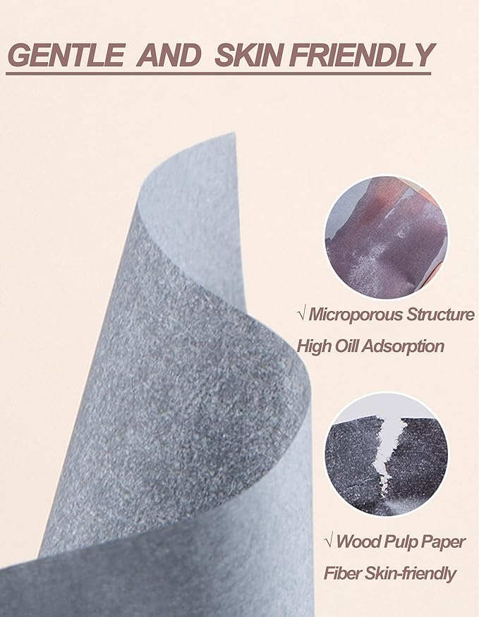 Bamboo Charcoal Oil Blotting Paper - 300 Sheets w/Mirror, Puff & Refills, Absorbs Excess Face Oil, Controls Shine, Gentle for Makeup Use