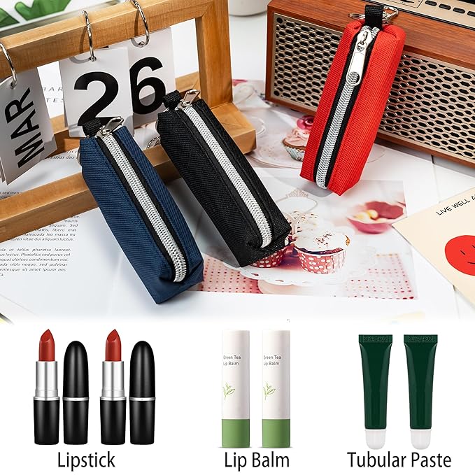Chapstick Holder, 3 Pcs Lip Balm Sleeve Pouch Portable Lipstick Holder Bag Clip-on Makeup Travel Accessories Great Stuffers Gift for Women