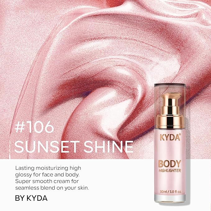 KYDA Body Luminizer, Waterproof Moisturizing and Glow For Face & Body, Radiance All In One Makeup, Face Body Glow Illuminator, Body Highlighter, 1 Fl.Oz, Sunset Shine