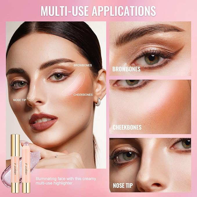 Oulac Face Highlighter Stick, Multi-use Cream Highlighter Makeup Stick, Face Highlighters & Luminizers, No Caking or Dragging, Metallic Finish, Vegan & Cruelty-Free, H1 Cream