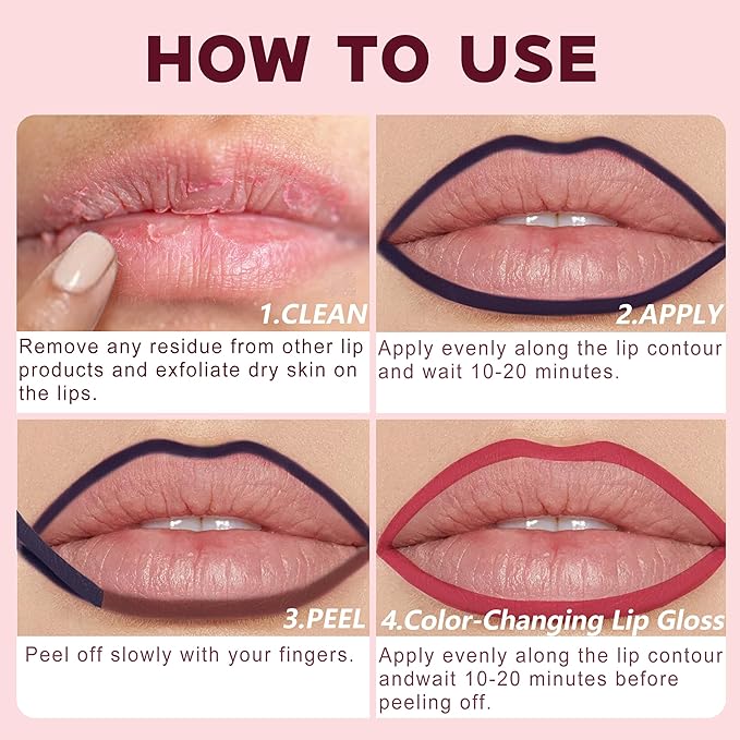 Lip Liner Stain, Long Lasting Peel Off Lip Stain, Waterproof & Transfer-Proof Matte Lip Tattoo, Easy to Use & Natural Finish (Maroon)