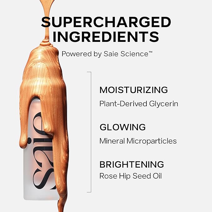 Saie Radiant Glow Duo - Dew Bronze Soft-Focus Liquid Bronzer in Salt (0.4 oz) & Mini Glowy Super Gel Lightweight Illuminator in Sunglow (0.5 oz), Hydrating Makeup Essentials for a Sun-Kissed Glow