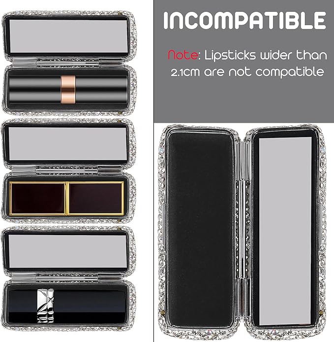Crystal Lipstick Organizer, Lipstick Case with Mirror, Shiny Crystal Lipsticks Case for Outdoor, Party, Gathering, Home Storage