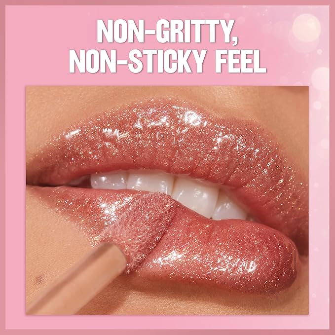 REVLON Super Lustrous Glimmer Gloss, Non-Sticky Lip Gloss, High-Shine Finish, Plant-Based Glitter, 004 Happy Hour, 0.13 fl oz