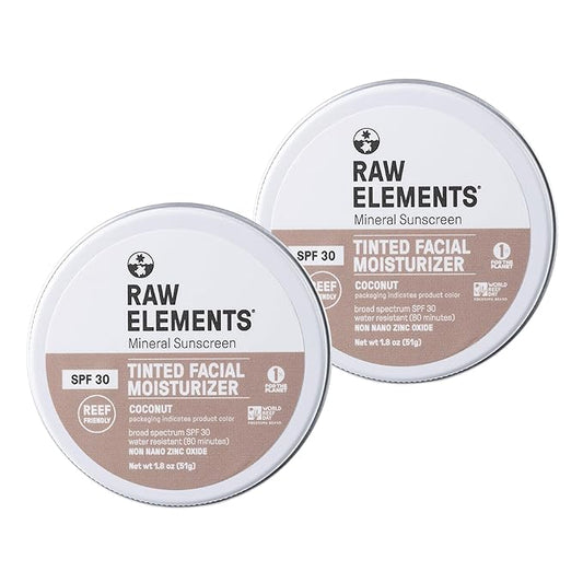 Raw Element Ultra-Moisturizing Tinted Face Cream, Non Toxic Mineral Face Sunscreen, Daily Tinted Moisturizer, Non-Nano Zinc Oxide, Reef Friendly, All Ages, SPF 30, 1.8 oz, Coconut, Pack of 2