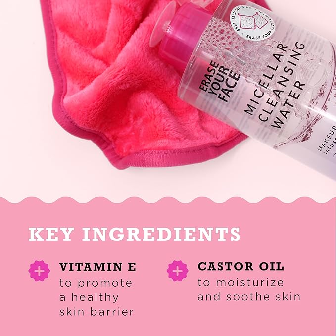 ERASE YOUR FACE Micellar Cleansing Water - Hydrating Micellar Water to Help Remove Makeup, Cleanse Skin & Reveal a Soft, Radiant Complexion - Suitable for Sensitive Skin (16.9 Fl Oz)