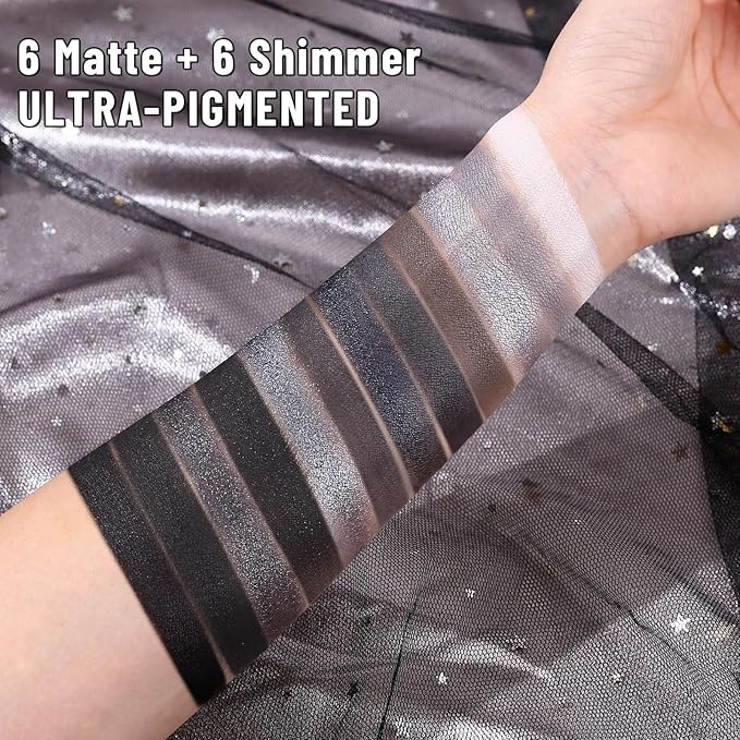 UCANBE Smokey Eyeshadow Palette, Dark Black White Gray Silver Natural Nude Matte Shimmer Eye Shadow Pallet for Smoky Emo Goth Makeup, 12 Color High Pigmented Long Lasting Waterproof Pallete with Brush