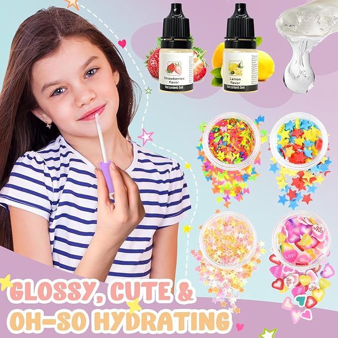 Lip Gloss Making Kit, JCOOS 66PCS Lipgloss Sets for Girls, Women, Kids Lip Gloss Kit, Fun Diy Lipgloss Making Kit for Beginner, Moisturize Lip Oil Base Tubes, Lip Gloss Set for Teens, Tween Girl Gifts