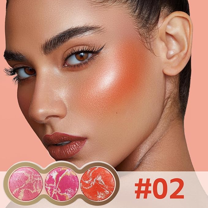 Boobeen Baked Powder Blush, Highlighting Pressed Blush Face Blushes Highlighter Finishing Powder Makeup, Natural Flush Tint for Cheeks, Long-wear Glow, Easily Blends