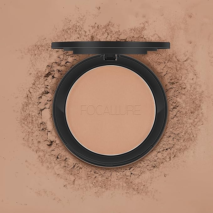 FOCALLURE Flawless Pressed Powder, Control Shine & Smooth Complexion, Pressed Setting Powder Foundation Makeup, Portable Face Powder Compact, Long-Lasting Matte Finish, Wheat