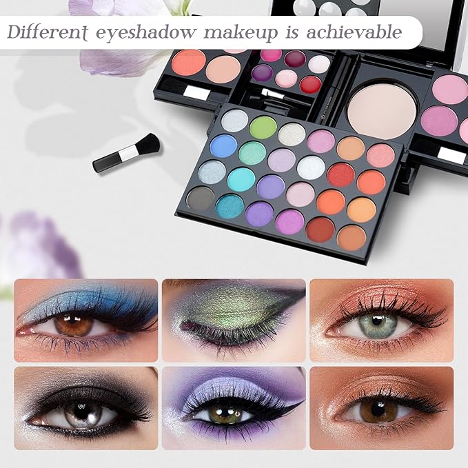 Color Nymph All In One Makeup Palette Set Kit,Portable Travel Makeup Kit for Girls with 24-Colors Eyeshadows Facial Blusher Lip Gloss Pressed Powder Mascara Brushes Mirror