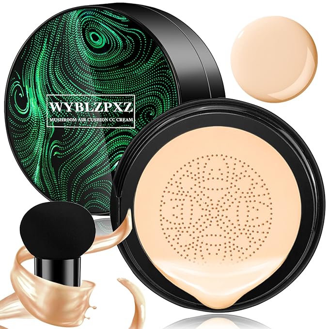 Mushroom Head Air Cushion CC Cream BB Cream Cushion Foundation Moisturizing Full Coverage Foundation Concealer Lasting Foundation Makeup Even Makeup Base Primer(Ivory)