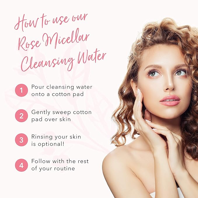 100% PURE Rose Micellar Cleansing Water, Hydrating Makeup Remover, Daily Skin Care for All Skin Types, Soothing Micellar Water, Natural Skin Care - 7.1 Fl Oz