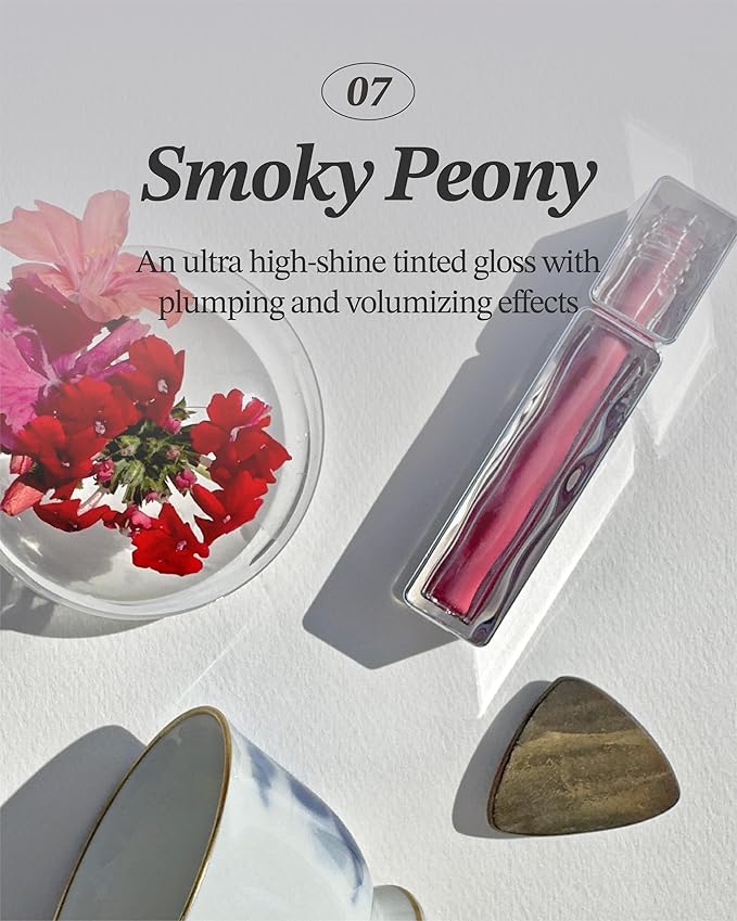 Glint Tint Glosser (Smoky Peony, 0.09oz) - Hydartions, Moisturizing Plumping Lip Gloss with Radiant Shine, Long Lasting, Korean Skin Care.