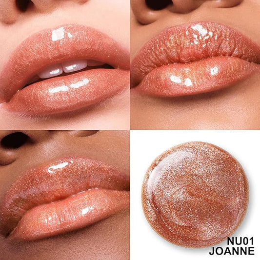 FOCALLURE High Shine Glitter Lip Gloss,Hydrates and Soothes Lips for a Gorgeous,Delivers a Non-sticky Glossy finish,Long-lasting Shine & Fuller-looking Lip Makeup,NU01 JOANNE
