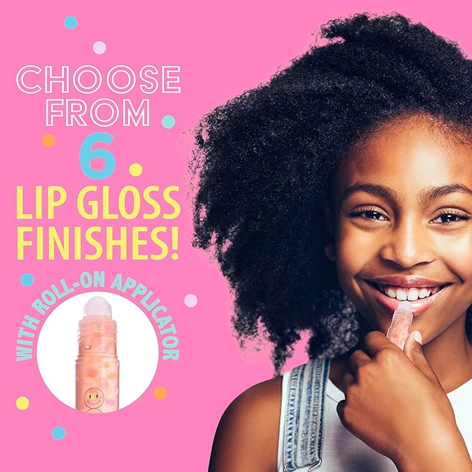 EXPRESSIONS 6pc Lip Gloss Set - High Shine Confetti Lip Gloss Tubes w/Rollerball Applicator Tips | Hydrating Roll On Lip Gloss, Safe and Non-Toxic Lip Gloss Gift Set For Girls (KEEP SMILING)