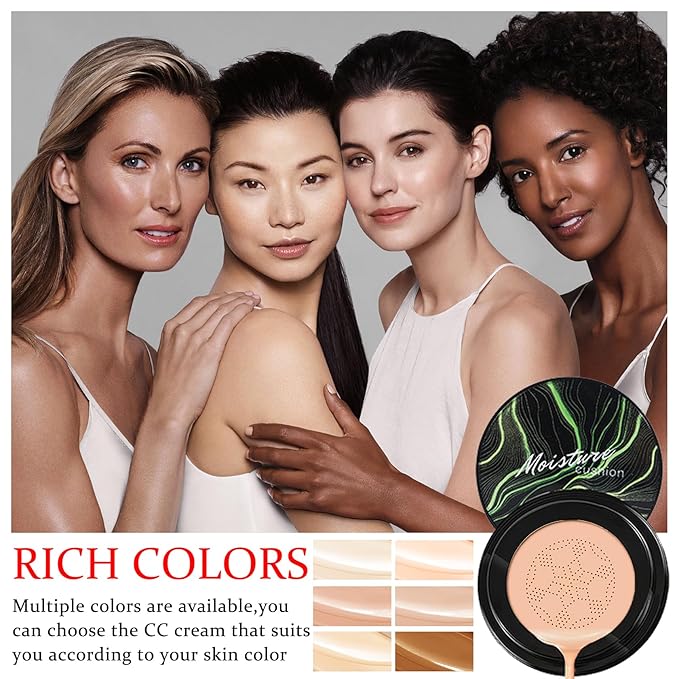 CAHIUYOA Mushroom Head Air Cushion CC Cream BB Cream Mushroom Head Foundation Full Coverage Foundation Makeup Long Lasting Moisturize Matte Concealer - 01 LIvory