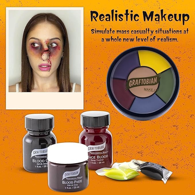 Graftobian Special FX Trauma Pro SFX Makeup Kit - Made in USA - Professional Effects Kit for Halloween, Cosplay, Theater, and Movie, Easy-to-use Cosmetics Collection Set for Beginners and Pros