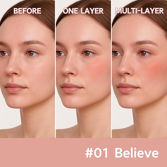 FV Liquid Blush, Long Lasting Buildable Cream Cheek Tint with High-Pigment Color, Weightless Blendable Formula for Natural Dewy Finish (Believe)
