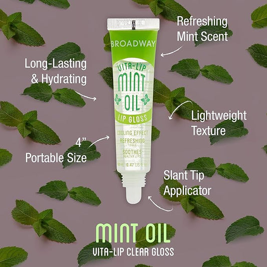 Ruby Kisses Broadway Vita-Lip Clear Lip Gloss (Mint Oil 6 Pack), Ultra-Hydrating & Soothing Formula with Vitamin Oils, High-Shine Non-Sticky Finish, Nourishing Glossy Lip Balm With Cooling Effect