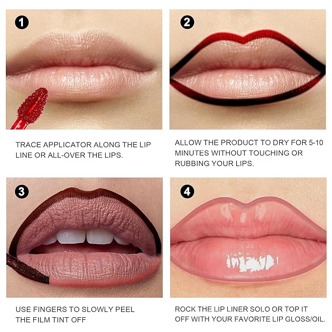 Peel Off Lip Liner Tattoo Stain - Peel & Reveal Rich Ravishing Color Peel Off Mask Lip Gloss - Transfer-proof, Smudge-Proof, Matte Finish (#3, 1 Count (Pack of 1))