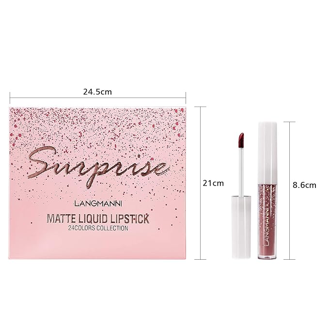 Petansy 24 Colors Liquid Matte Lipstick Set Waterproof Long Lasting Lip Gloss Set Beauty Cosmetics Makeup Kit with Gift Box (red, 24)