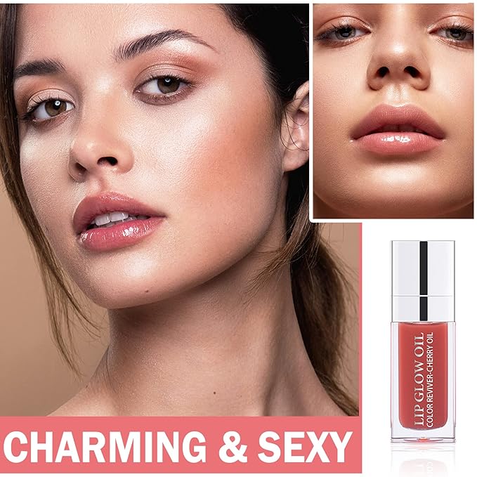 CAHIUYOA Hydrating Tinted Lip Oil Gloss - Non-sticky Big Brush Head, Nourishing Repairing Plumping Glow Tint - Rosewood