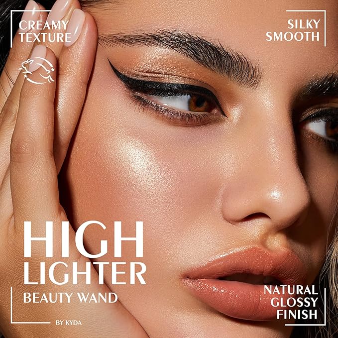 KYDA Highlighter Beauty Wand, Face Illuminator with Cushion Applicator, Natural Glossy Finish, Silky Smooth Cream, Face Highlighter Bronzer Makeup, Lightweight Blendable-Talk Glow