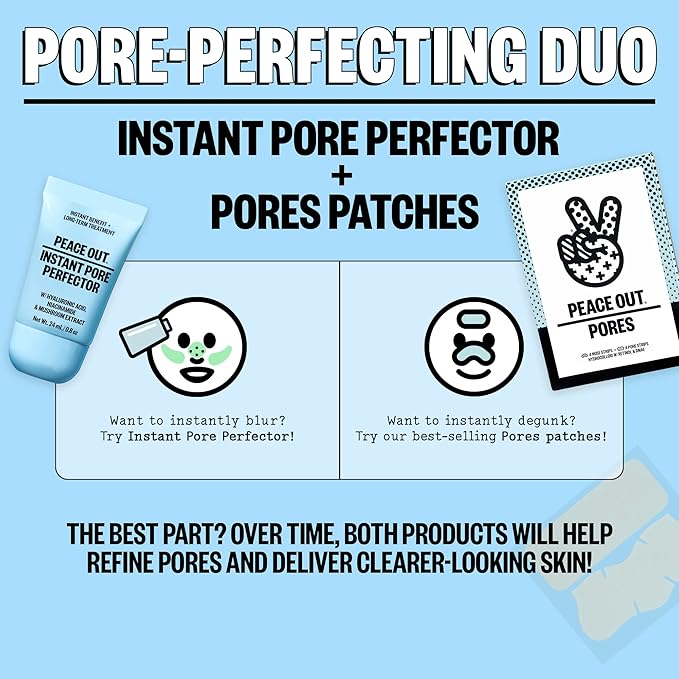 PEACE OUT Skincare Instant Pore Perfector, Skin Primer to Blur Pores, Reduce Redness and Extend Makeup Wear, Instant Filter Finish, Hyaluronic Acid and Niacinamide, Silicone-Free, 0.8 Oz