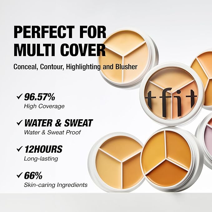Multi-Use Pot Concealer - Triple Palette | High-Pigmented, Full Coverage & Crease-Proof | Korean Concealer for Dark Circles, Redness & Blemishes (05 Deep, 0.52 Oz)