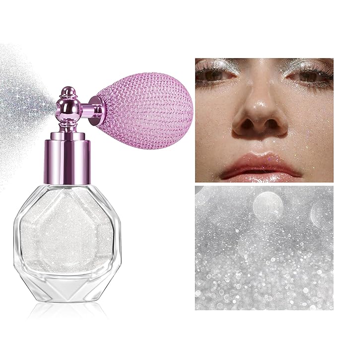 Shimmering Highlighter Powder Spray, Sparkle Powder High Gloss Spray for Face Body & Hair, Long-lasting Glitter Waterproof Face Highlighter Spray for Women Party or Daily Wear, 05