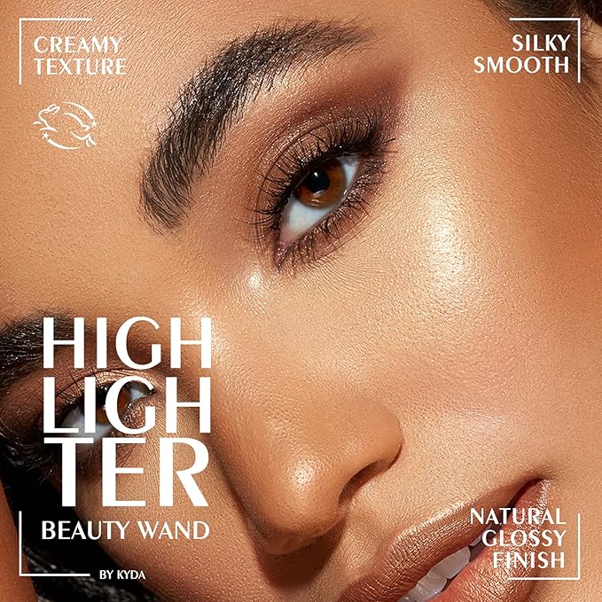 KYDA Highlighter Beauty Wand, Face Illuminator with Cushion Applicator, Natural Glossy Finish, Silky Smooth Cream, Face Highlighter Bronzer Makeup, Lightweight Blendable-Golden