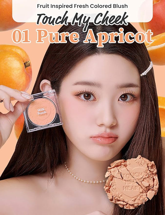 MILKTOUCH Touch My Cheek in Bloom Blush Pure Apricot | Face Blushes, Oil Absorbing Compact Powder Makeup, Face Powder for Oily Skin Korean Blush (0.18oz)