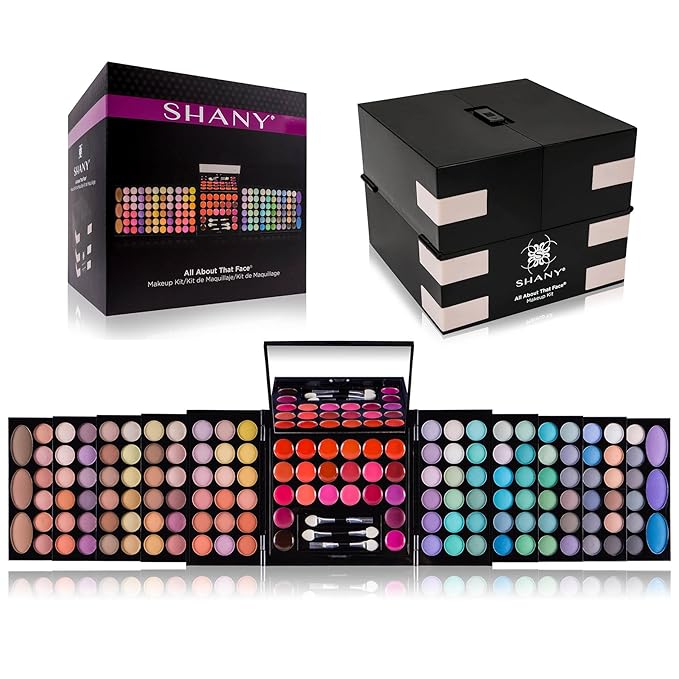 SHANY All About That Face Makeup Kit - All in one Beginner Makeup Set - Eye Shadows, Lip Colors, Face Makeup, Cosmetics applicators & More.
