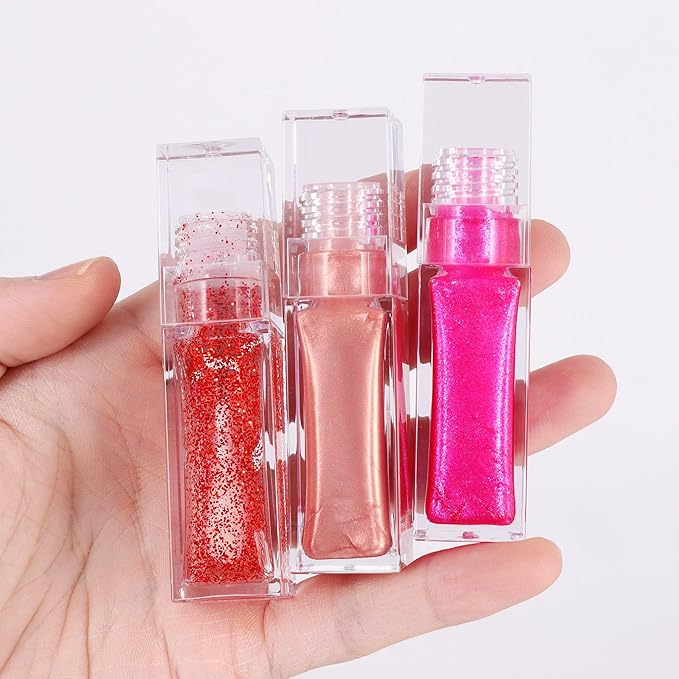 10 Pack Lip Gloss Tubes with Big Wand, Empty 6.5ML 0.22 Oz Transparent Square PTEG Lip Balm Tubes Concealer Containers for Women Girls DIY Makeup Lipgloss