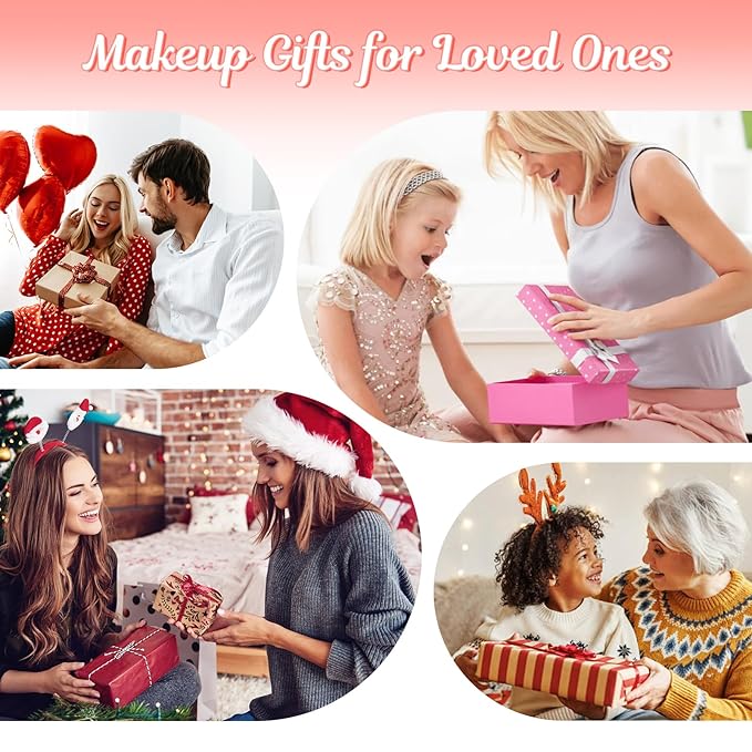 Color Nymph Makeup for Kids with LED Mirror, Travel Makeup Case with Cosmetics Kit for Beginners, Non-Toxic Make Up Set with 26-Color Face Palette Highlighter Lipgloss Eyeliner Brush