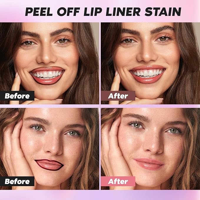 2 Colors Lip Stain Peel Off, Rose & Brown Lip Liner Stain Peel Off Tattoo Matte Lip-tint, Long Lasting, Waterproof, Transfer-proof, Moisturizing, Highly Pigmented Color for All Skin Types (#04, #06)