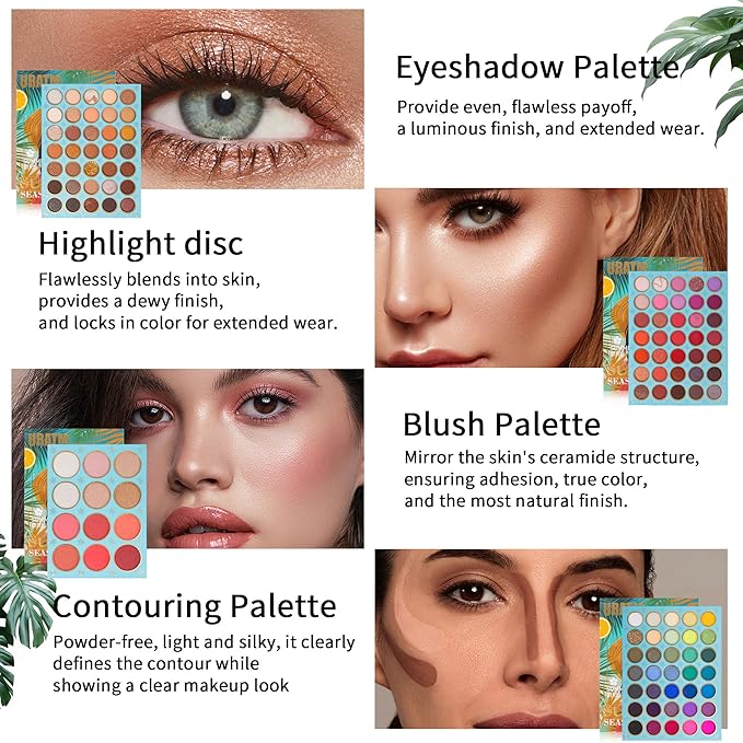 4 Pages Multicolor Makeup Palette with Book Design | Foldable and Portable | Blush Eyeshadow Highlight Contour | High Pigmentation Waterproof Smooth Texture | Unleash Your Inner Makeup Artist