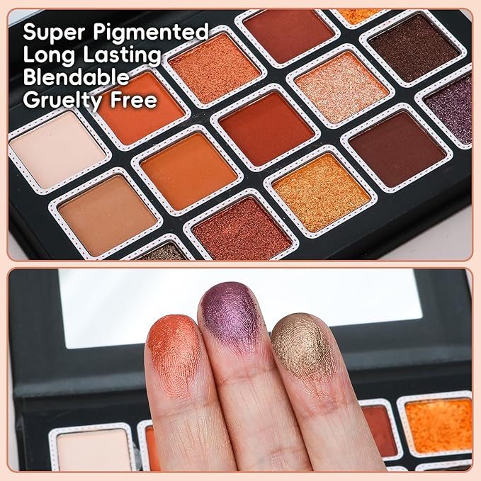 15 Colors Eyeshadow Palette Matte Shimmer Glitter, Highly Pigmented Eye Makeup, Warm Neutral Brown Red Shades, Blendable & Waterproof Eye Shadow Kit for Daily Wear, Smokey, Glam & Party Looks