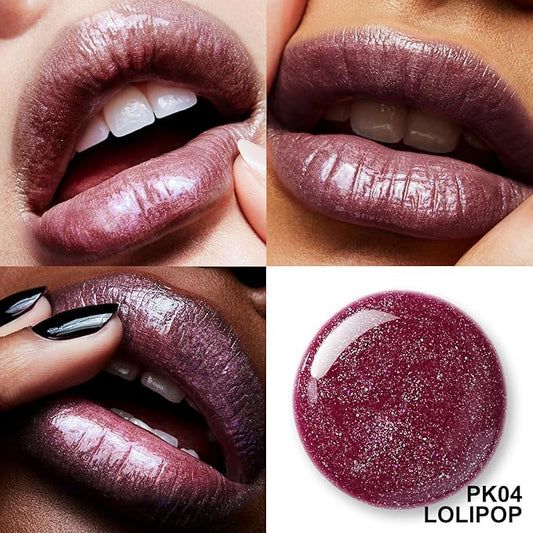 FOCALLURE High Shine Glitter Lip Gloss,Hydrates and Soothes Lips for a Gorgeous,Delivers a Non-sticky Glossy finish,Long-lasting Shine & Fuller-looking Lip Makeup,PK04 LOLIPOP