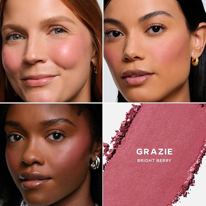 Saie SuperSuede Baked Blush - Talc-Free Powder Blush for All Day Wear - Enriched with Plant-Derived Squalane + Glycerin to Help Moisturize Dry Skin - Grazie (.01 Ounce)