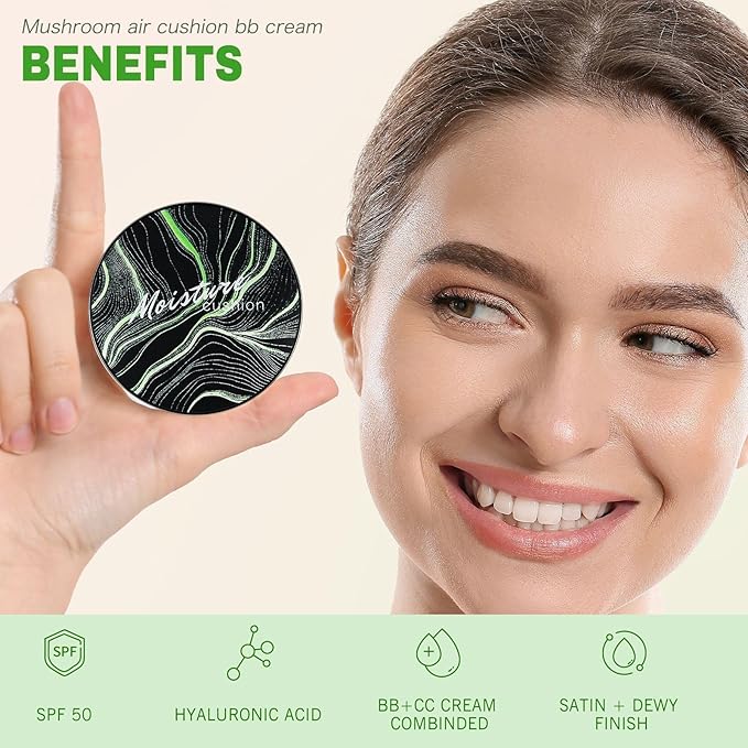 Mushroom Head Air Cushion CC Cream - Long-Lasting & Brightening BB Cream Foundation for Mature Skin, Waterproof & Moisturizing Full Coverage Self Adjusting Concealer for Even Skin Tone (Ivory)
