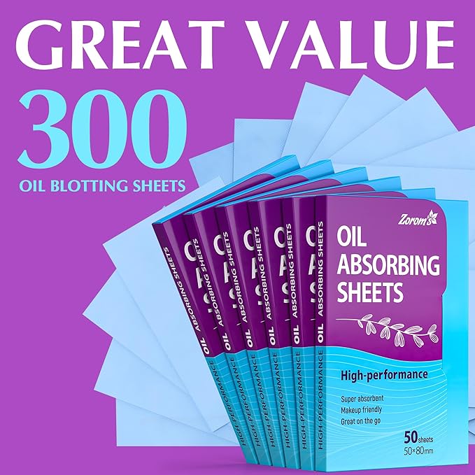 High-Performance Oil Absorbing Sheets for Face - 6 pack (300 sheets) - Makeup Friendly Blotting Papers for Oily Skin - Oil Blotting Sheets for Face