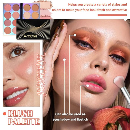 Blush Palette,Shimmer Silky Matte Blush Powder Palette,Professional Cute Face Contour Highlighter Blush Palette with Blush Makeup Brush 01