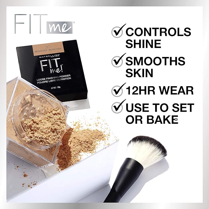 Maybelline Fit Me Loose Setting Powder & Matte + Poreless Foundation Makeup Bundle, 1 Count Each