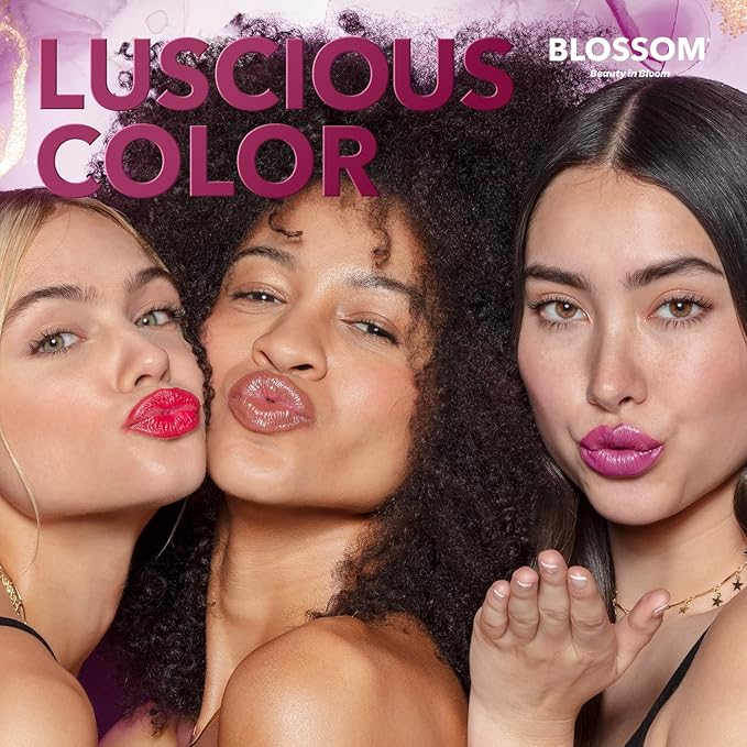 Blossom Marble Shimmer Lip Balm Moisturizing Lipstick with Shea Butter, Jojoba, Olive Oil, 0.12oz/3.5g, Berry