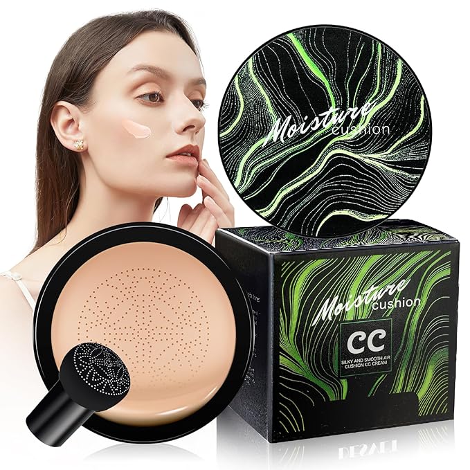 Mushroom Head Air Cushion CC Cream - Moisturizing BB Creams Foundation, Long-Lasting Waterproof New Air Cushion CC Cream Concealer for Even Skin Tone (Natural, 1 PCS)