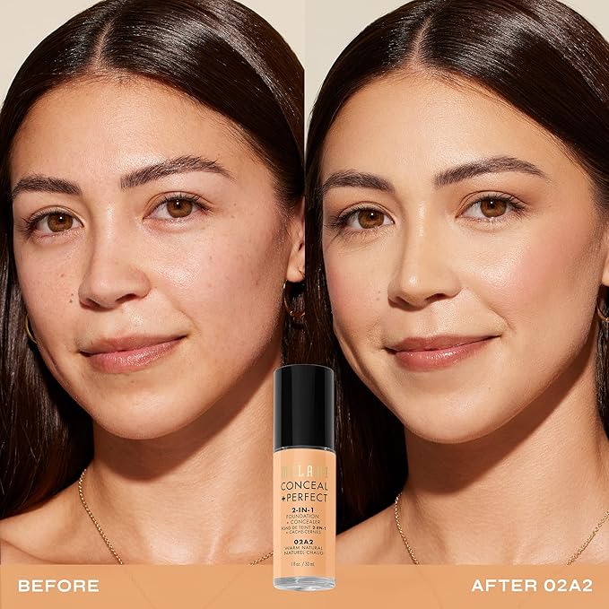 Milani Conceal + Perfect 2-in-1 Foundation + Concealer - Warm Natural (1 Fl. Oz.) Cruelty-Free Liquid Foundation - Cover Under-Eye Circles, Blemishes & Skin Discoloration for a Flawless Complexion